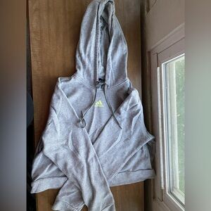 Adidas cropped Heather Gray Hoodie with Neon lime green Logo